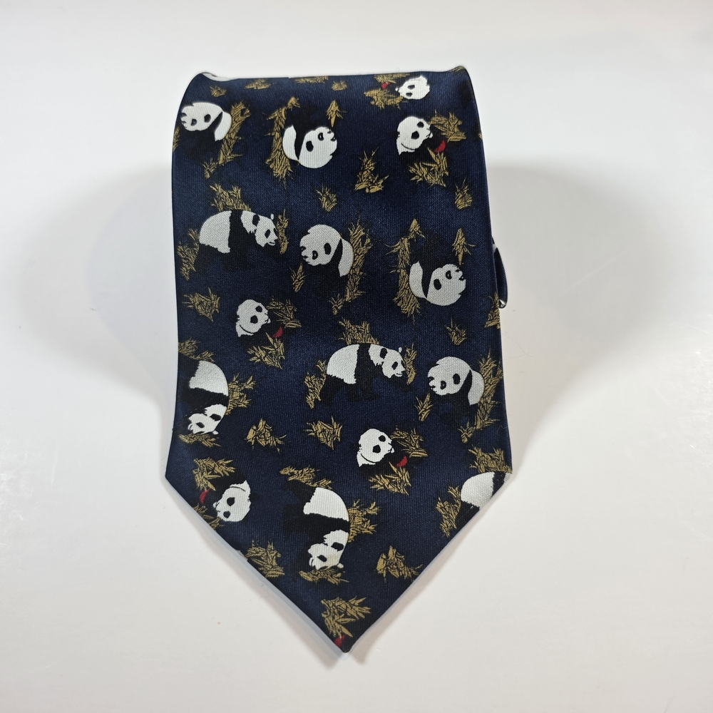Navy Panda Pattern Tie Rene Chagal
